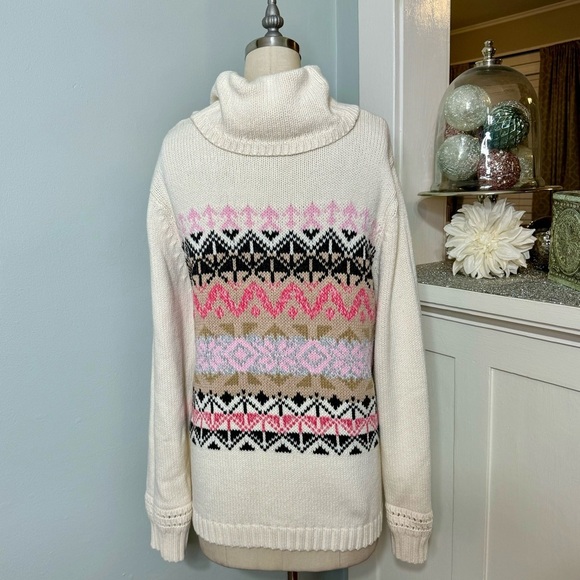 Talbots Cowl Neck Fair Isle Print Long Sleeve Sweater XL - Picture 9 of 13